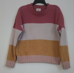 Tread & Supply Striped Crewnek Sweater Rouse/Taupe/Butter Women's Size M